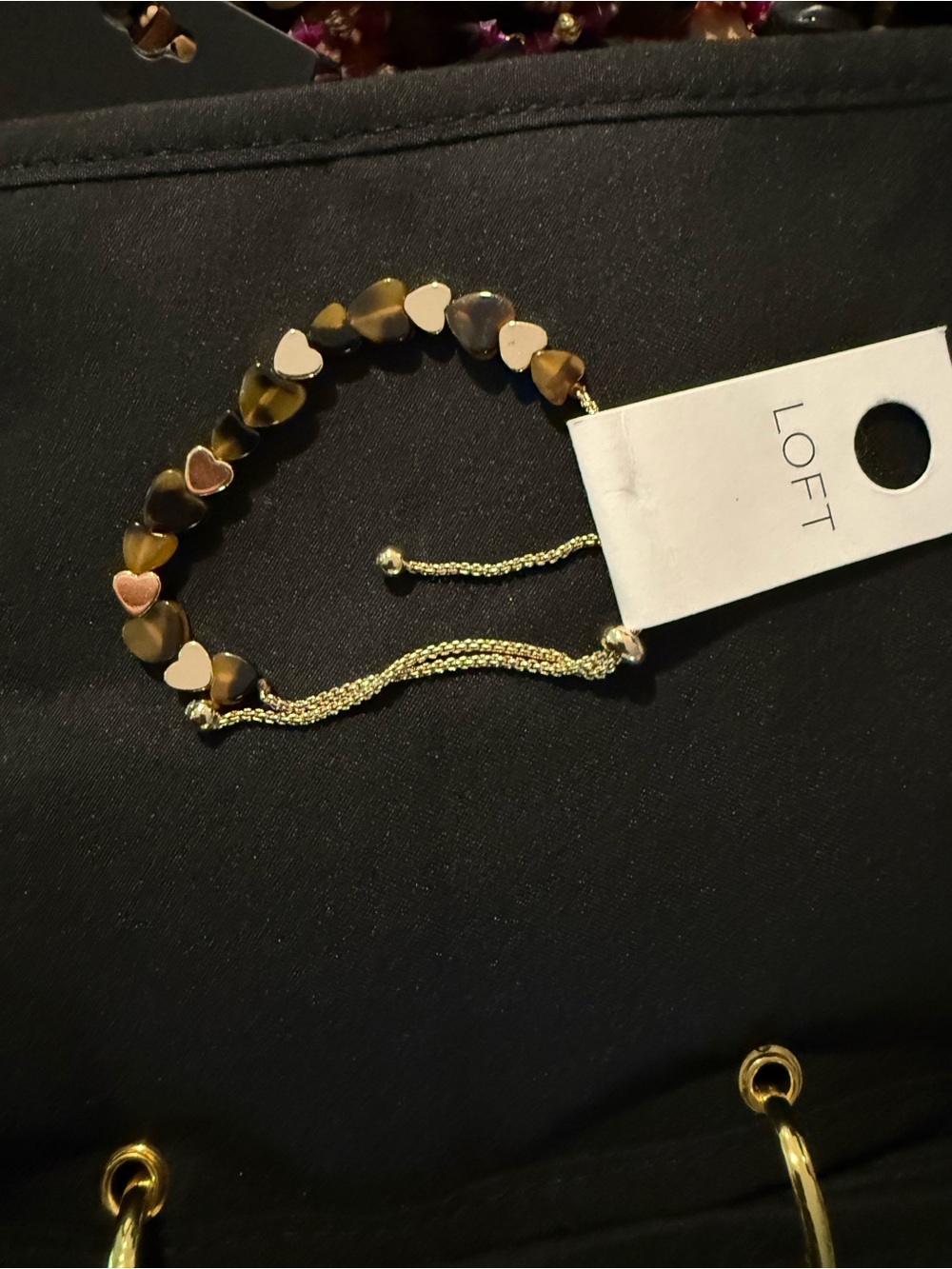 LOFT Gold and Brown Heart Bead Sliding Bracelet